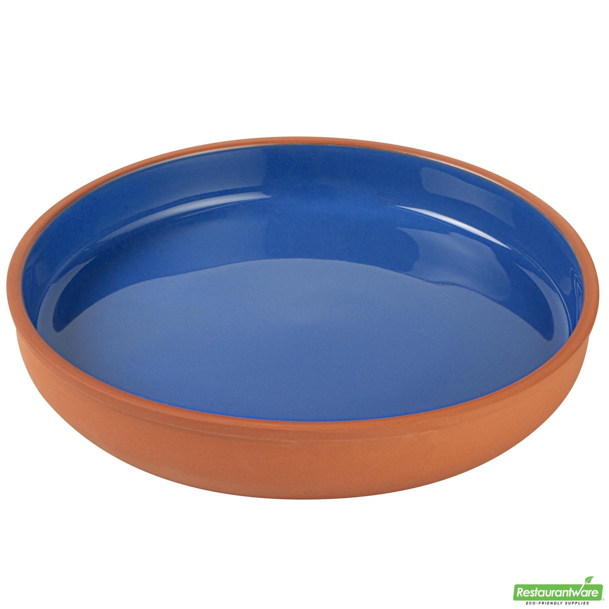 Wholesale Restaurantware 34 Oz Terracotta Cazuela Bowl - Blue Glazed Interior, Oven-Safe- Bulk