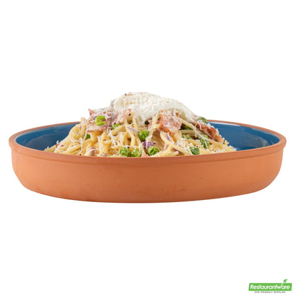 Wholesale Restaurantware 34 Oz Terracotta Cazuela Bowl - Blue Glazed Interior, Oven-Safe- Bulk