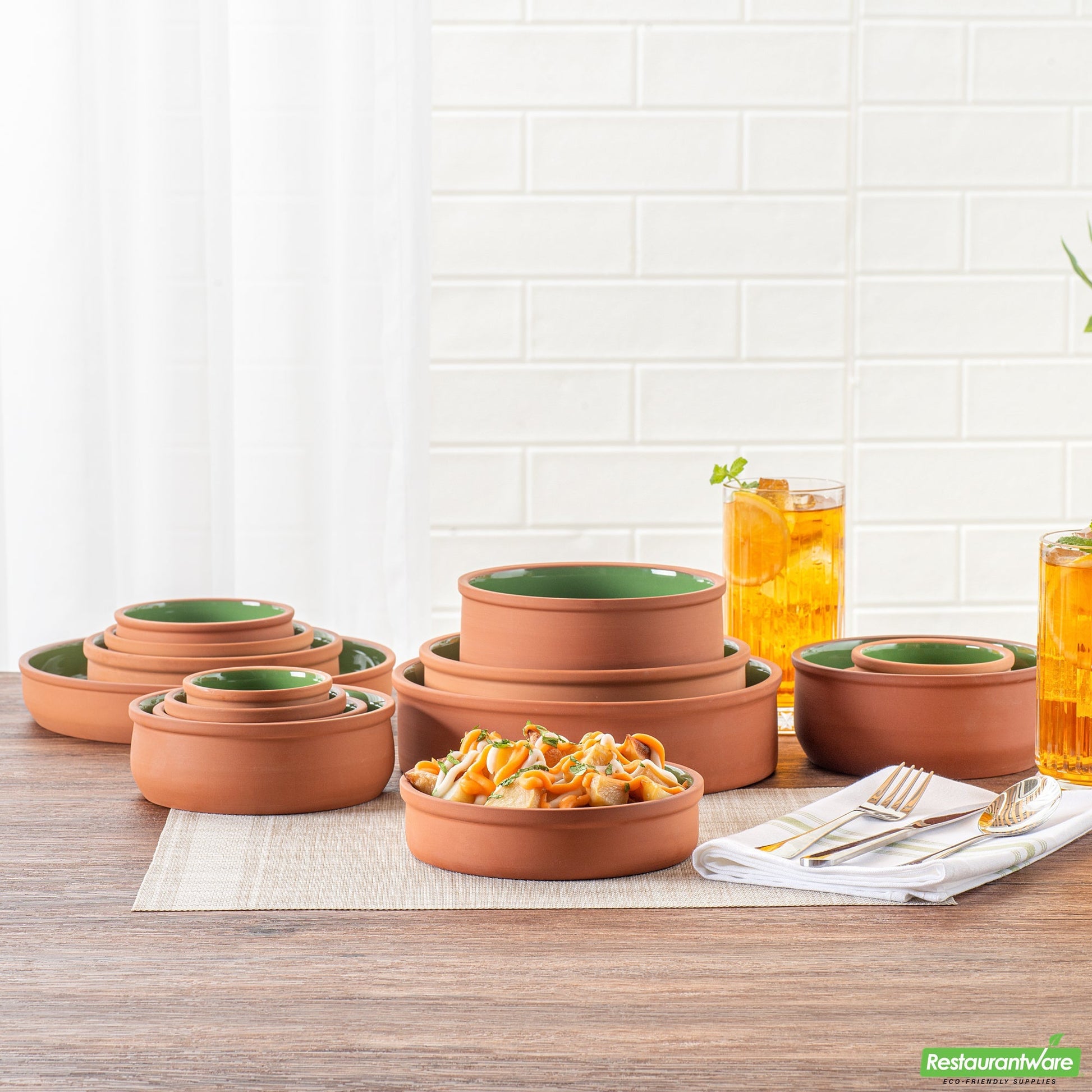Wholesale Restaurantware 15 Oz Terracotta Cazuela Bowl - Green Glazed Interior, Oven-Safe- Bulk