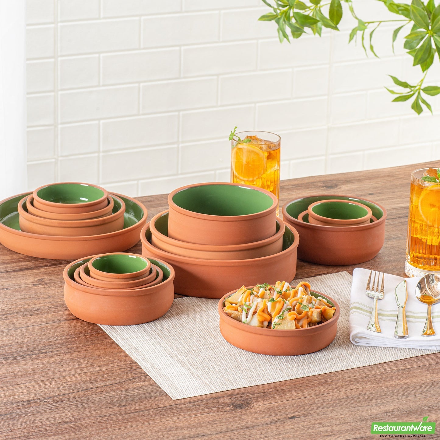 Wholesale Restaurantware 15 Oz Terracotta Cazuela Bowl - Green Glazed Interior, Oven-Safe- Bulk