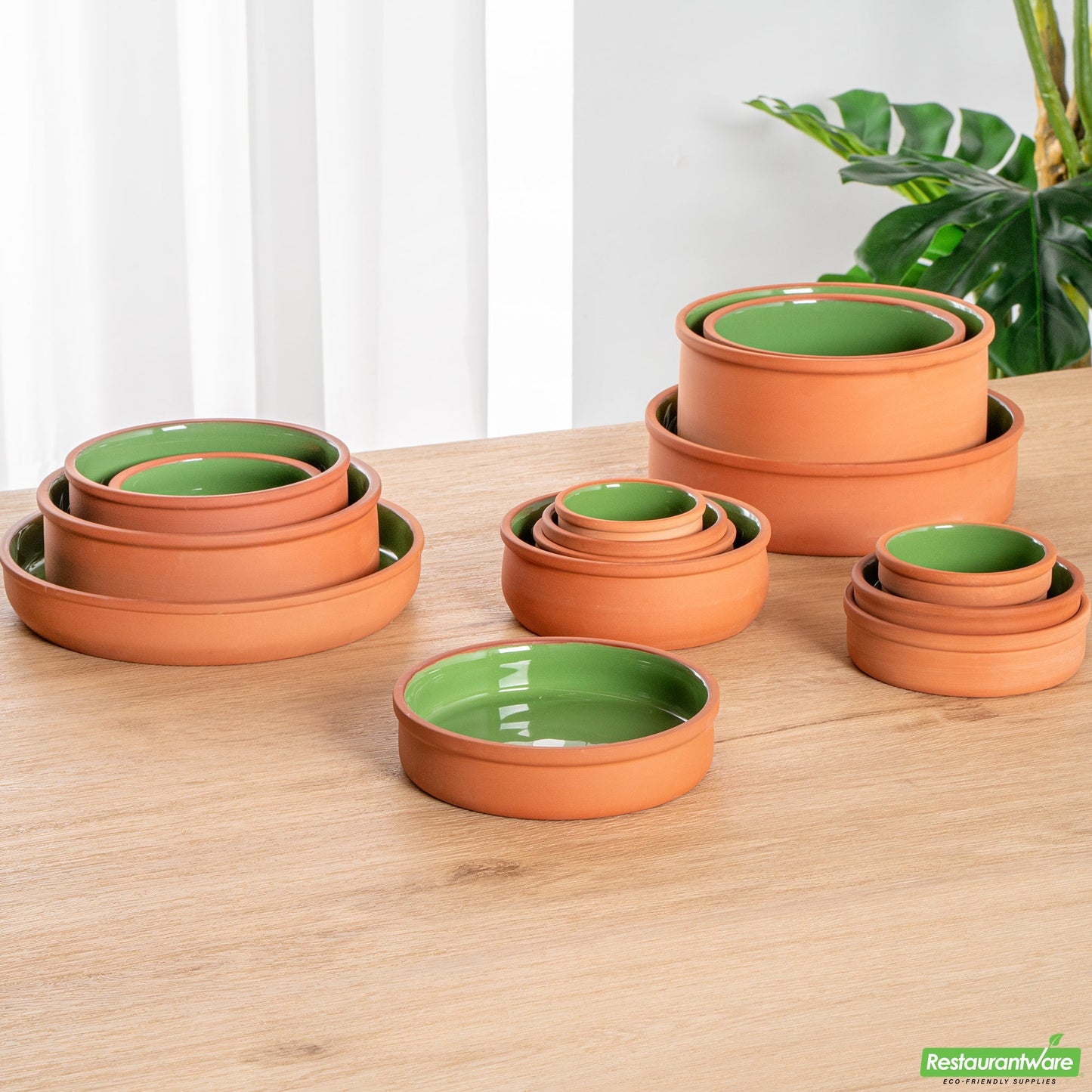 Wholesale Restaurantware 15 Oz Terracotta Cazuela Bowl - Green Glazed Interior, Oven-Safe- Bulk