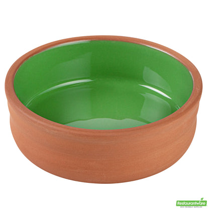 Wholesale Restaurantware 7 Oz Terracotta Cazuela Bowl - Green Glazed Interior, Oven-Safe- Bulk
