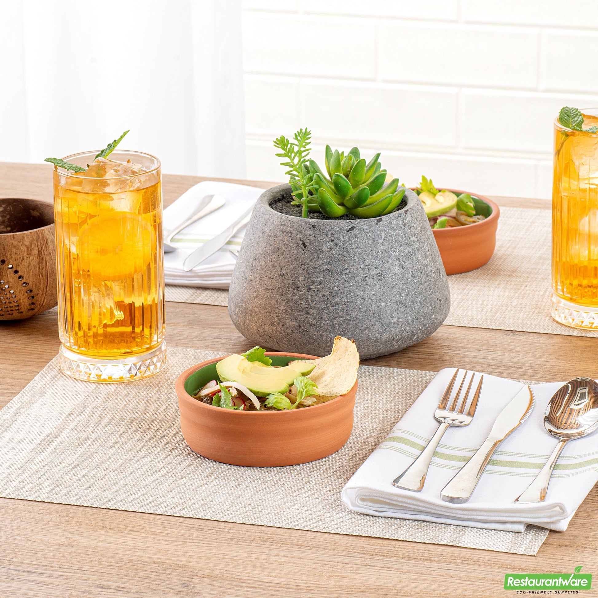 Wholesale Restaurantware 7 Oz Terracotta Cazuela Bowl - Green Glazed Interior, Oven-Safe- Bulk