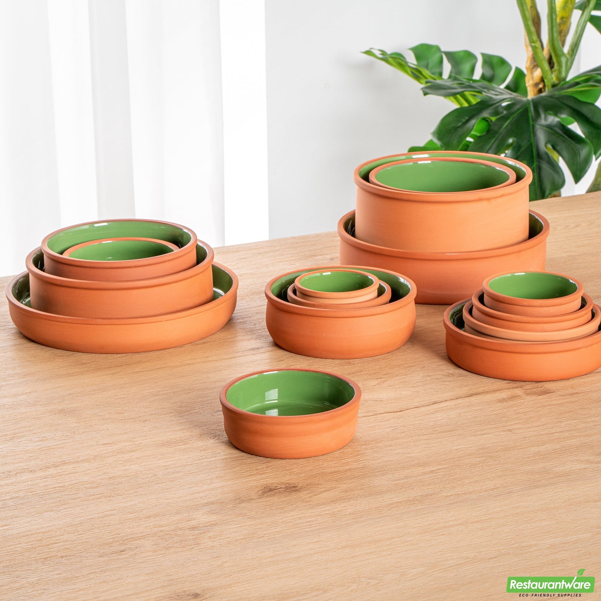 Wholesale Restaurantware 7 Oz Terracotta Cazuela Bowl - Green Glazed Interior, Oven-Safe- Bulk