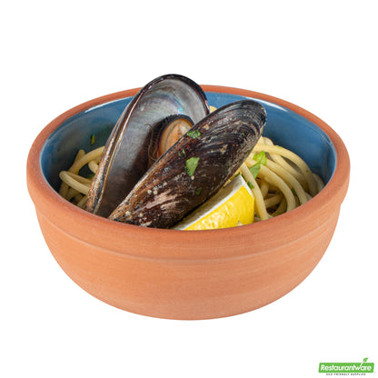 Wholesale Restaurantware 5 Oz Terrcotta Cazuela Bowl - Blue Glazed Interior, Oven-Safe- Bulk
