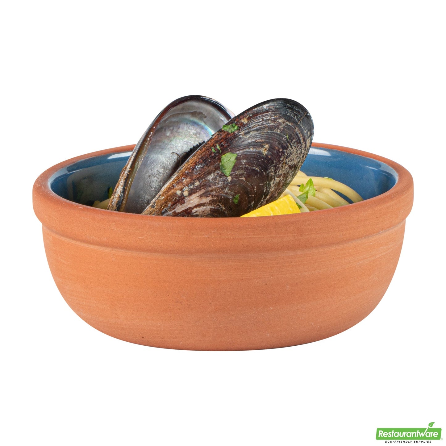 Wholesale Restaurantware 5 Oz Terrcotta Cazuela Bowl - Blue Glazed Interior, Oven-Safe- Bulk