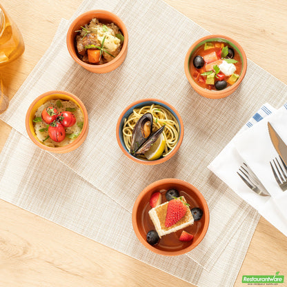 Wholesale Restaurantware 5 Oz Terrcotta Cazuela Bowl - Blue Glazed Interior, Oven-Safe- Bulk