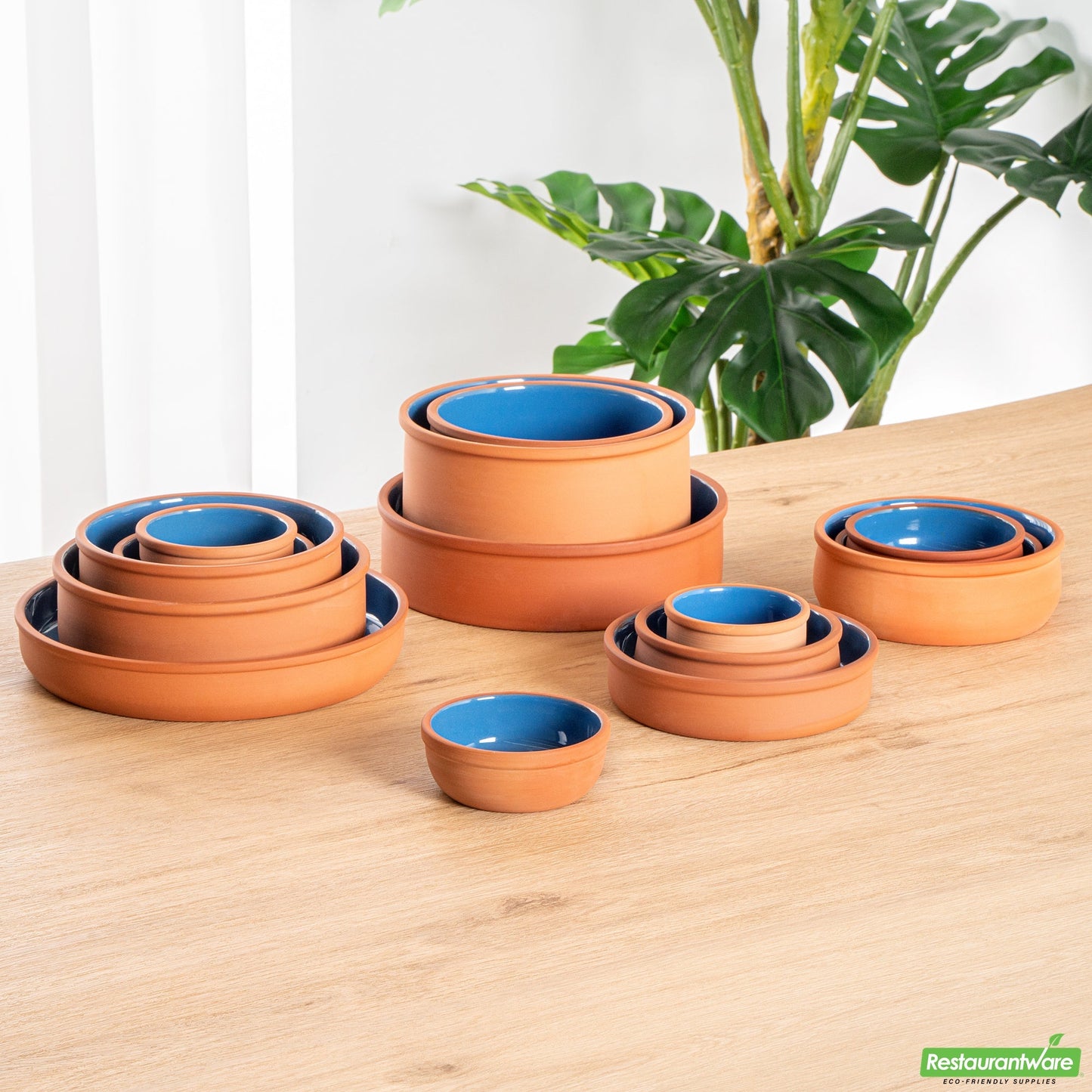 Wholesale Restaurantware 5 Oz Terrcotta Cazuela Bowl - Blue Glazed Interior, Oven-Safe- Bulk