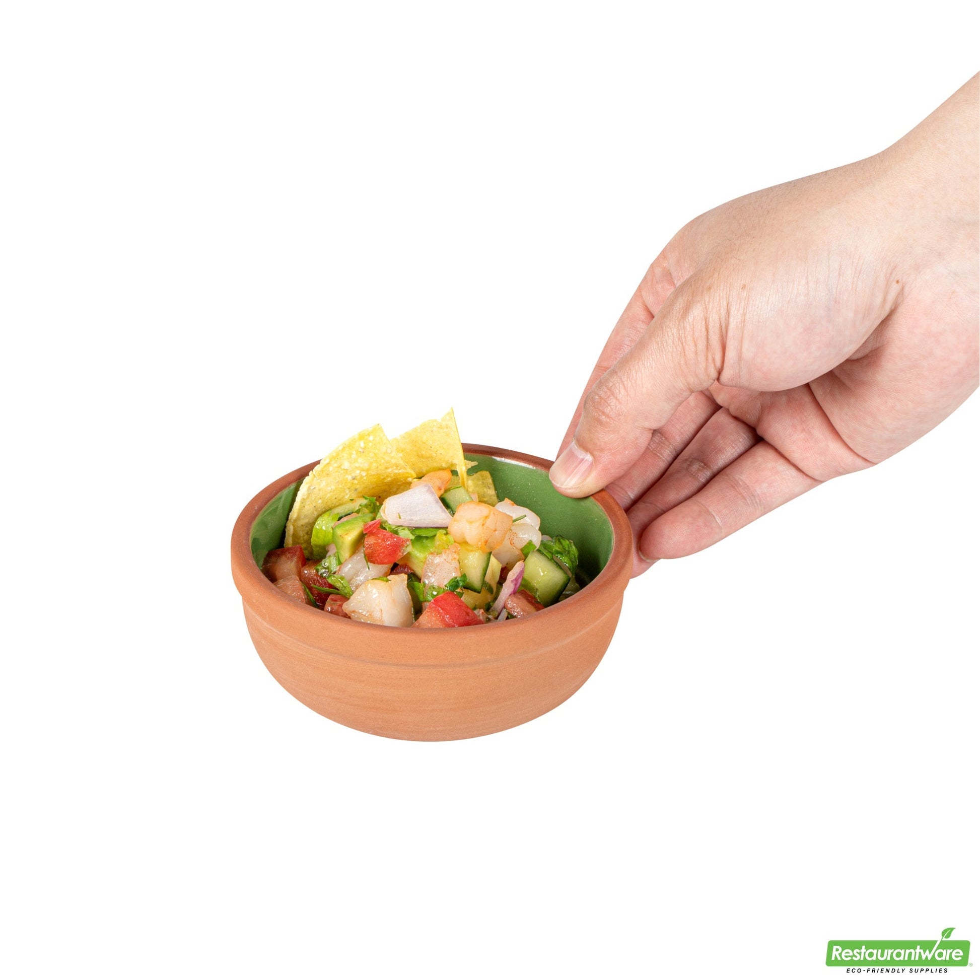 Wholesale Restaurantware 5 Oz Terrcotta Cazuela Bowl - Green Glazed Interior, Oven-Safe- Bulk