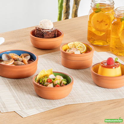 Wholesale Restaurantware 5 Oz Terrcotta Cazuela Bowl - Green Glazed Interior, Oven-Safe- Bulk