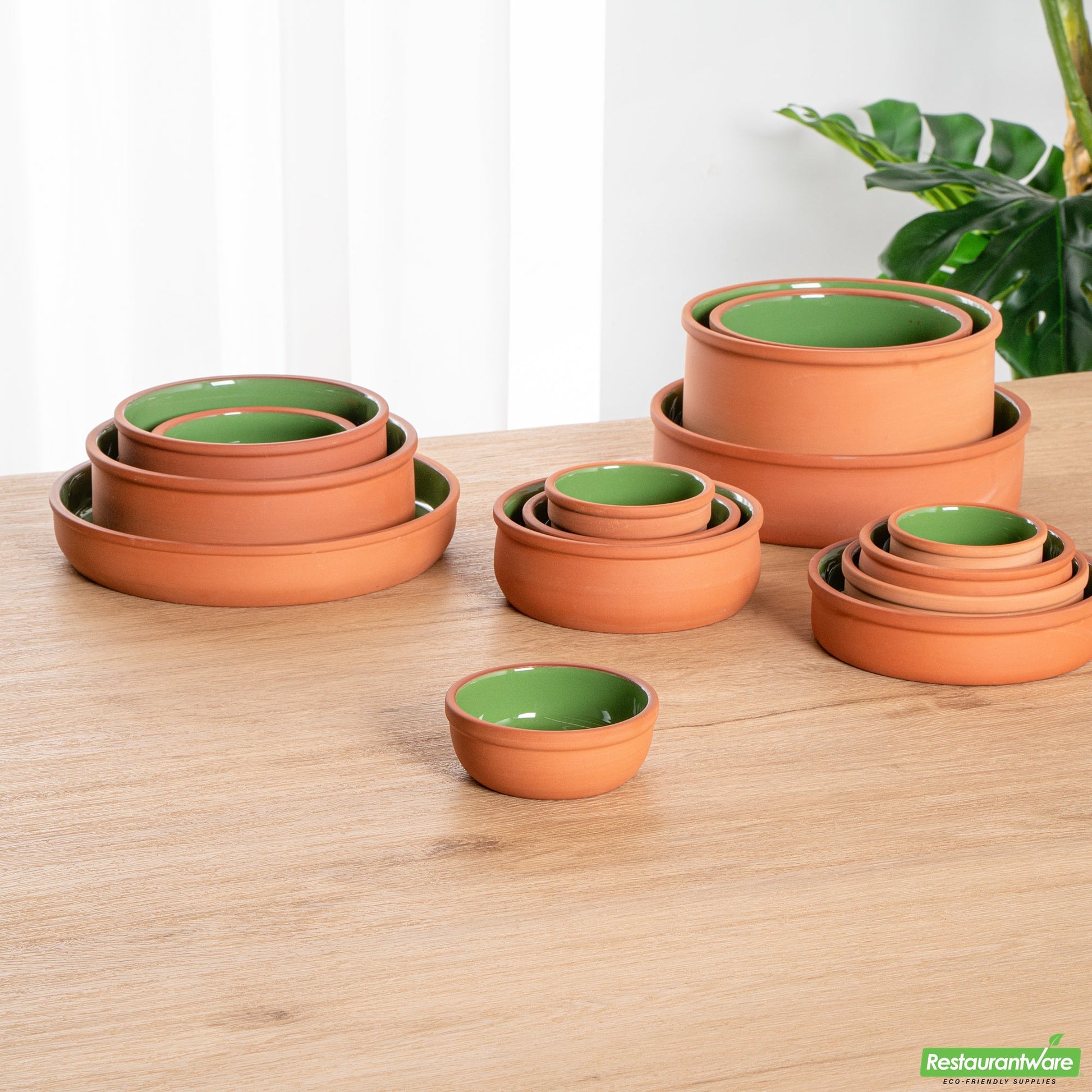 Wholesale Restaurantware 5 Oz Terrcotta Cazuela Bowl - Green Glazed Interior, Oven-Safe- Bulk