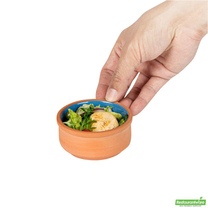 Wholesale Restaurantware 3 Oz Terracotta Cazuela Bowl - Blue Glazed Interior, Oven-Safe- Bulk