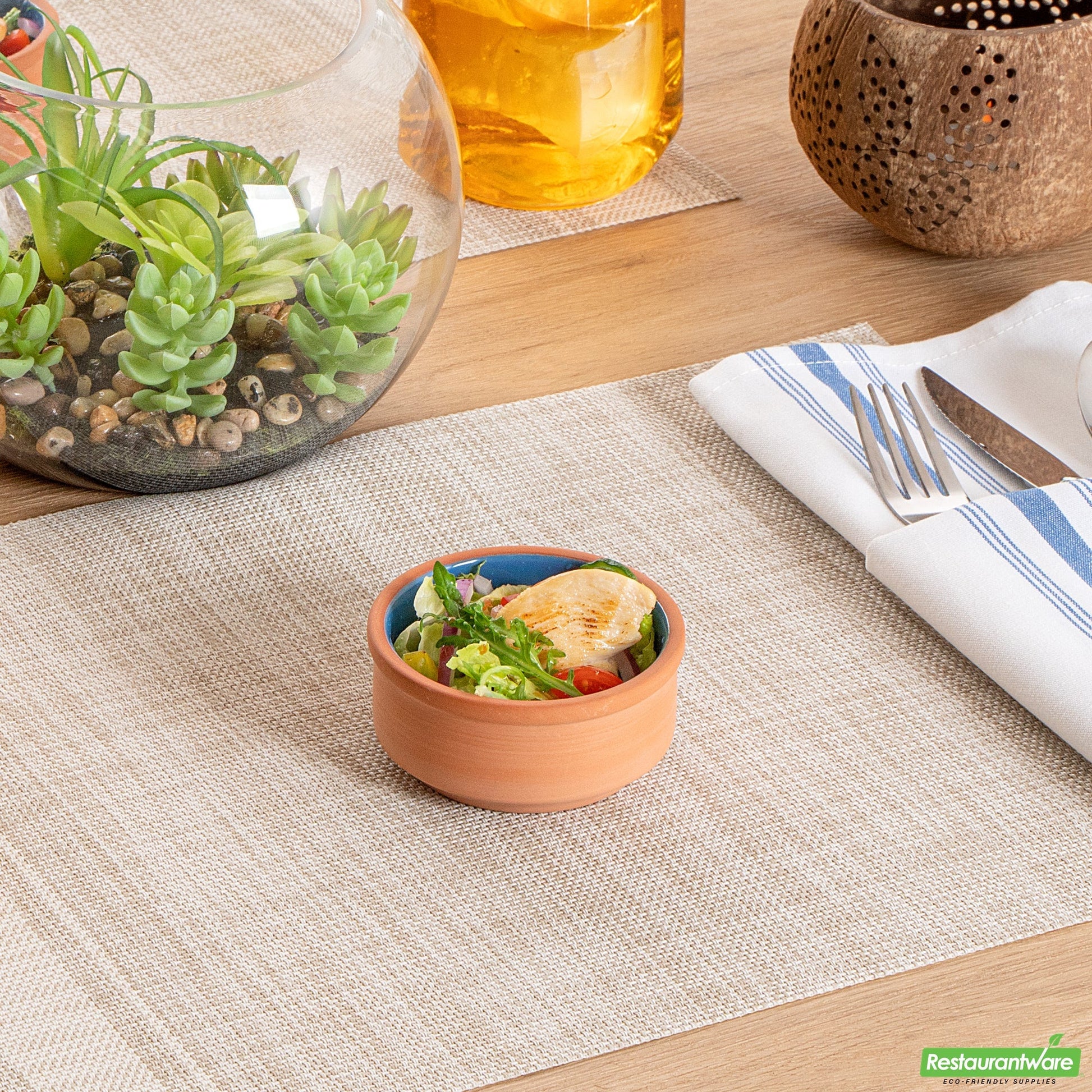 Wholesale Restaurantware 3 Oz Terracotta Cazuela Bowl - Blue Glazed Interior, Oven-Safe- Bulk