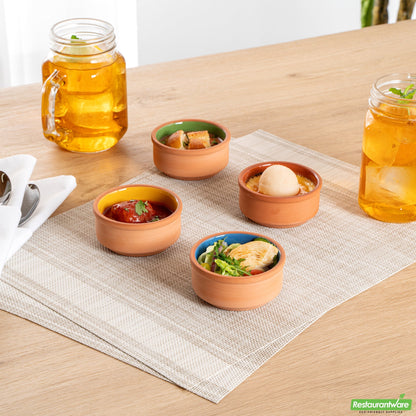 Wholesale Restaurantware 3 Oz Terracotta Cazuela Bowl - Blue Glazed Interior, Oven-Safe- Bulk