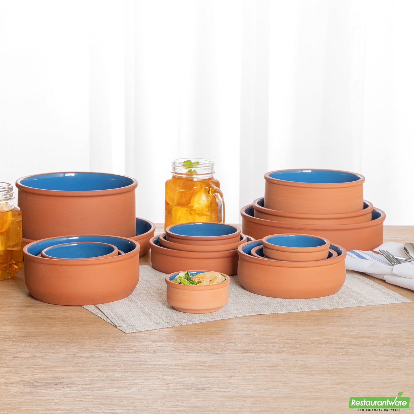 Wholesale Restaurantware 3 Oz Terracotta Cazuela Bowl - Blue Glazed Interior, Oven-Safe- Bulk