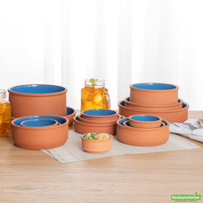 Wholesale Restaurantware 3 Oz Terracotta Cazuela Bowl - Blue Glazed Interior, Oven-Safe- Bulk
