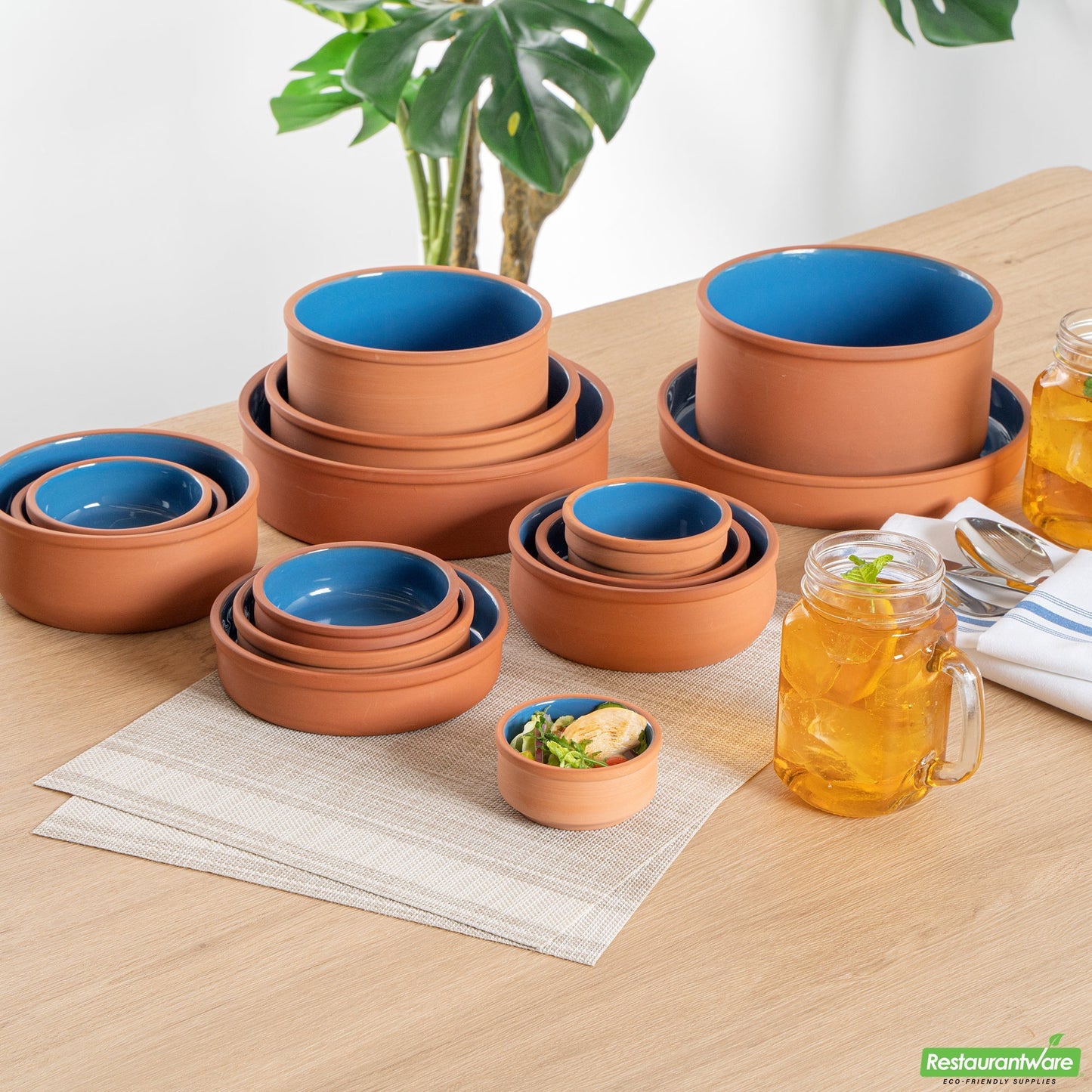 Wholesale Restaurantware 3 Oz Terracotta Cazuela Bowl - Blue Glazed Interior, Oven-Safe- Bulk