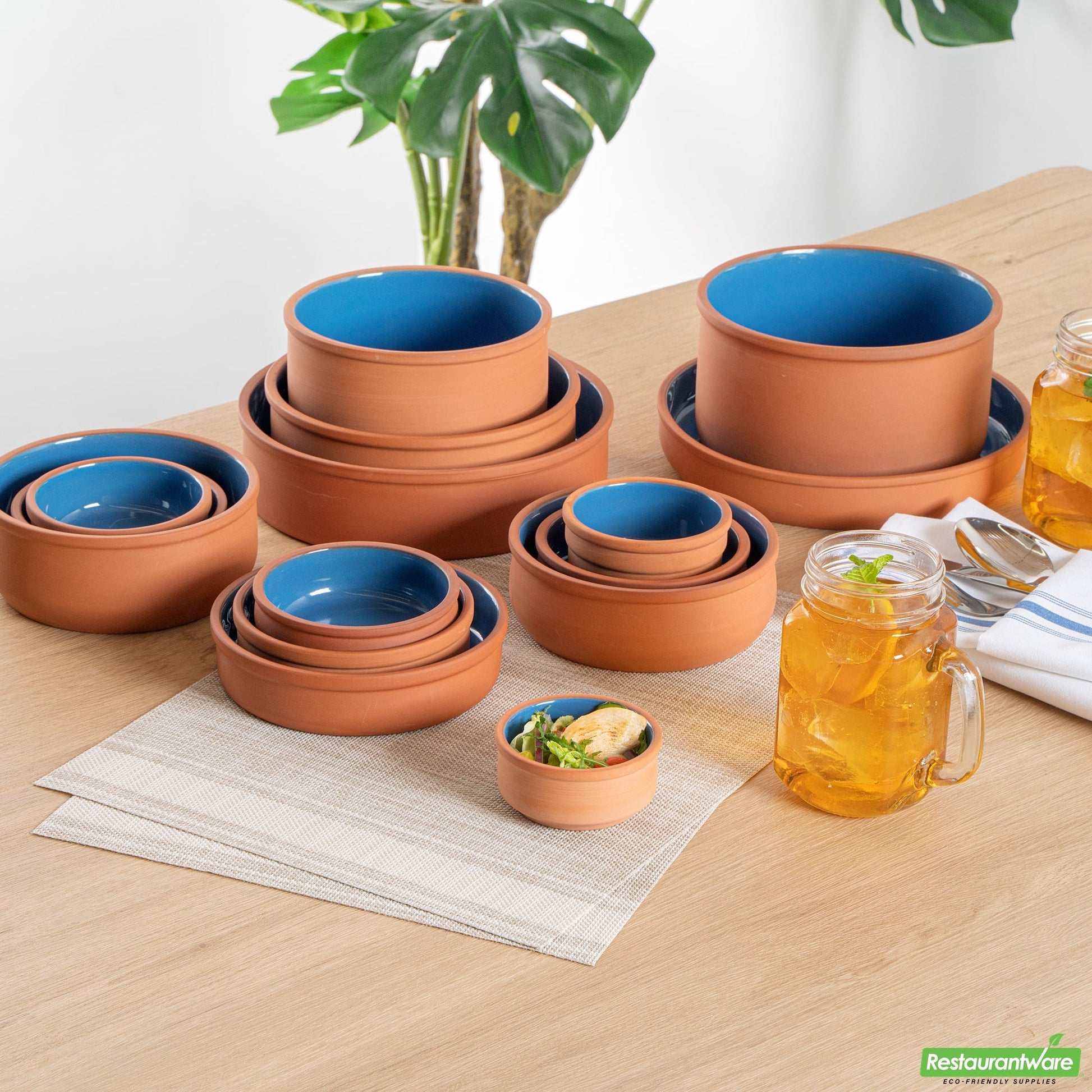 Wholesale Restaurantware 3 Oz Terracotta Cazuela Bowl - Blue Glazed Interior, Oven-Safe- Bulk