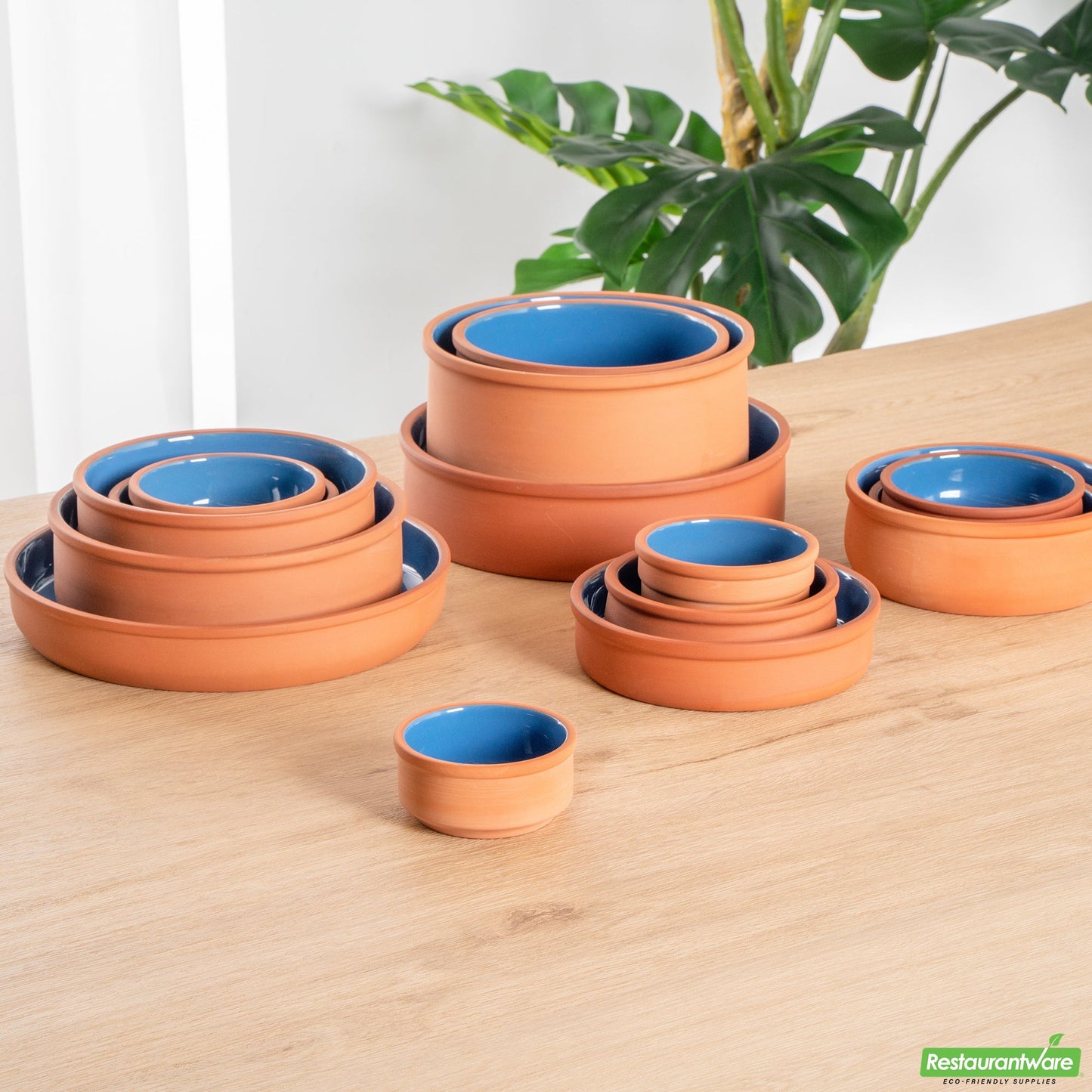 Wholesale Restaurantware 3 Oz Terracotta Cazuela Bowl - Blue Glazed Interior, Oven-Safe- Bulk