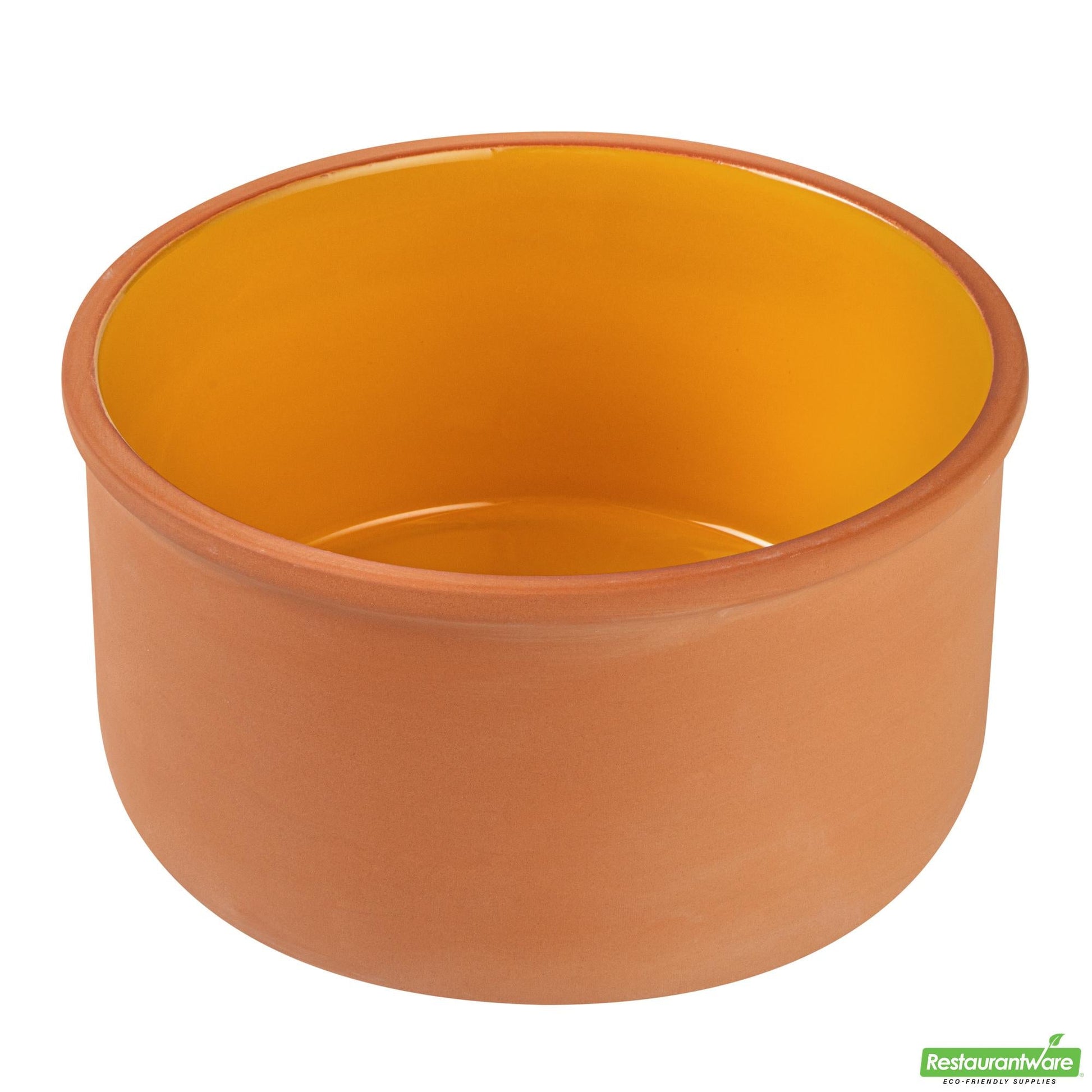 Wholesale Restaurantware 68 Oz Terracotta Cazuela Bowl - Yellow Glazed Interior, Oven-Safe- Bulk