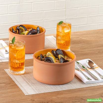 Wholesale Restaurantware 68 Oz Terracotta Cazuela Bowl - Yellow Glazed Interior, Oven-Safe- Bulk
