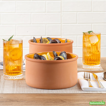 Wholesale Restaurantware 68 Oz Terracotta Cazuela Bowl - Yellow Glazed Interior, Oven-Safe- Bulk