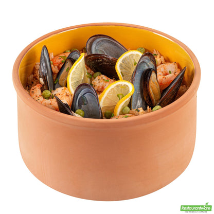 Wholesale Restaurantware 68 Oz Terracotta Cazuela Bowl - Yellow Glazed Interior, Oven-Safe- Bulk