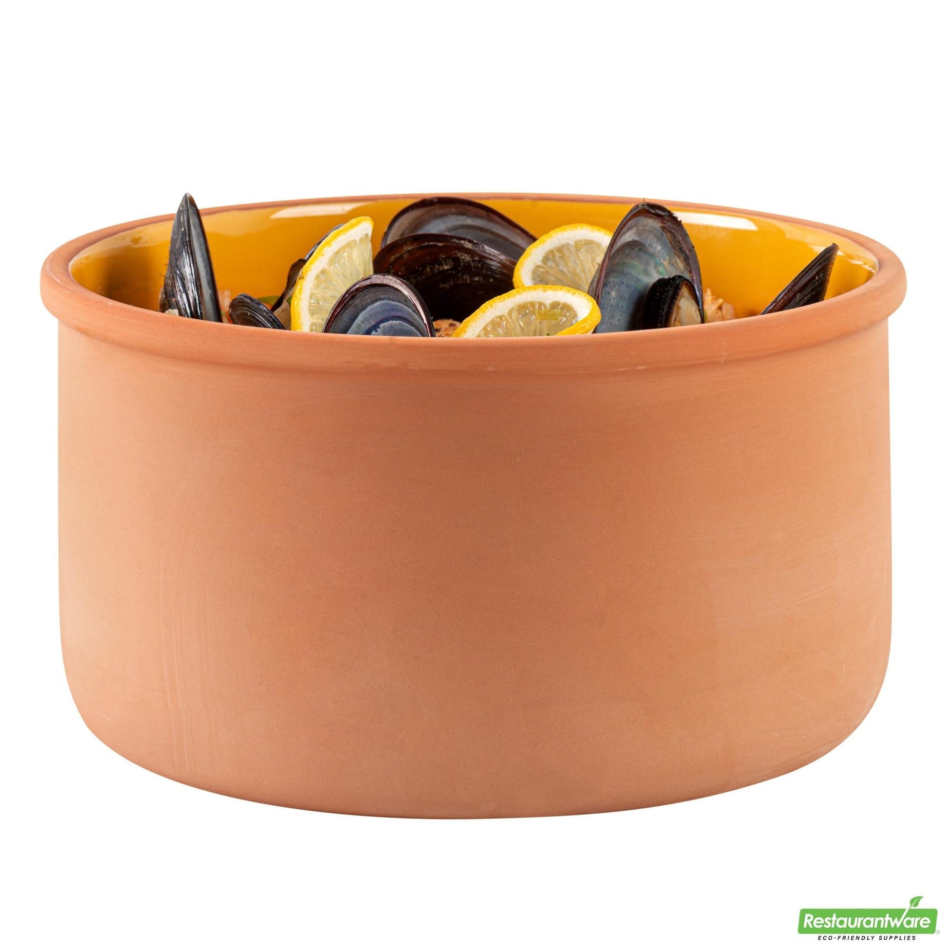 Wholesale Restaurantware 68 Oz Terracotta Cazuela Bowl - Yellow Glazed Interior, Oven-Safe- Bulk