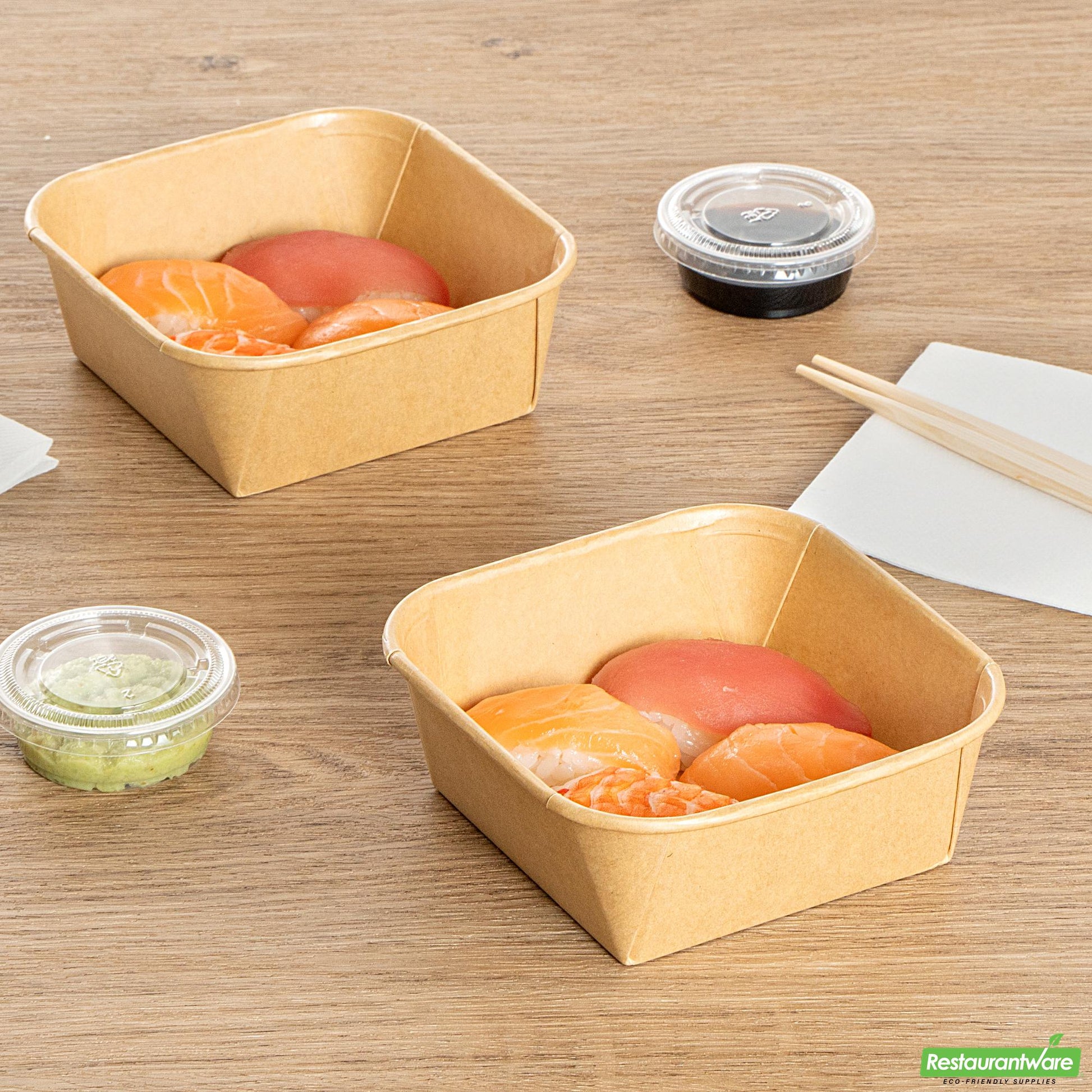 Wholesale Restaurantware 17 Oz Square Kraft Paper Sushi Container- Bulk