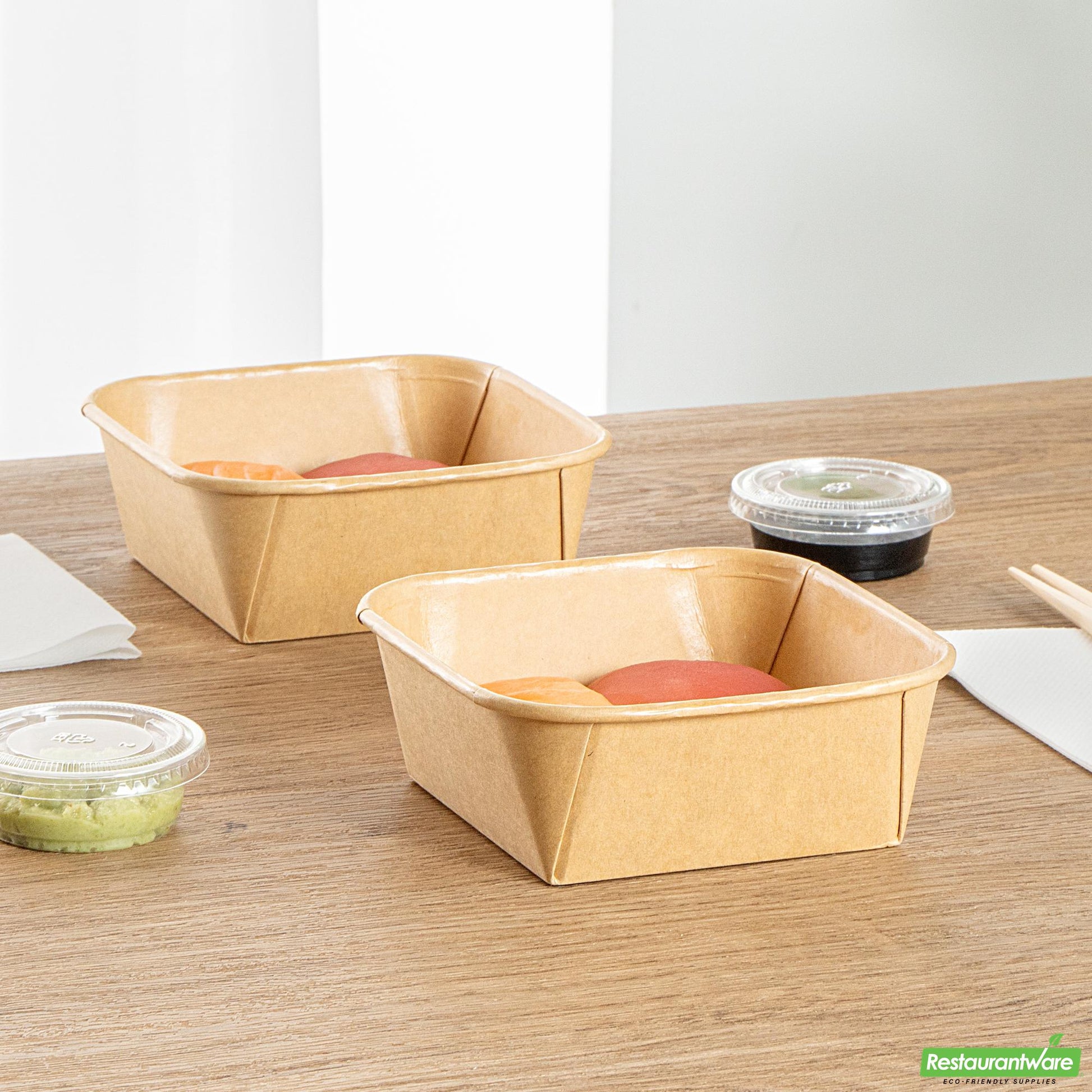Wholesale Restaurantware 17 Oz Square Kraft Paper Sushi Container- Bulk