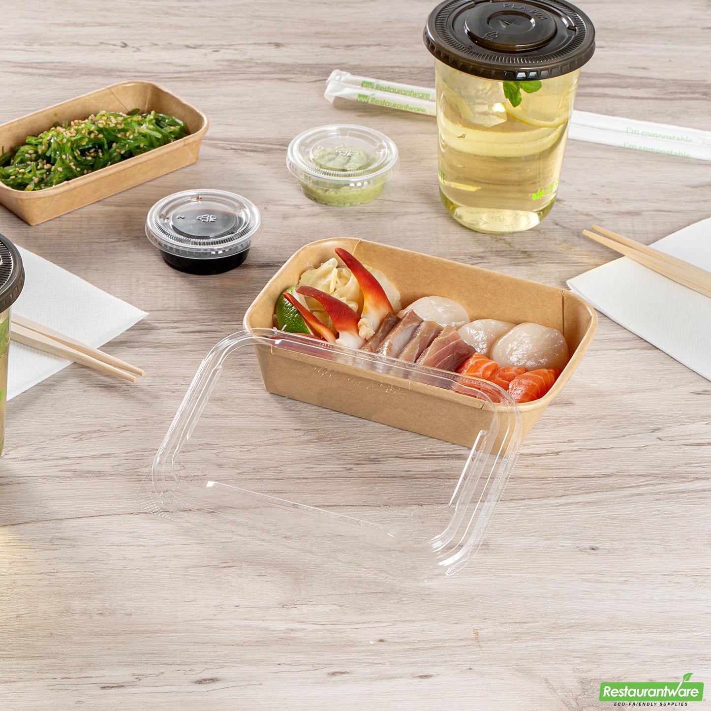 Wholesale Restaurantware Clear Pet Plastic Lid - Fits 17, 22, 26 and 34 Oz Sushi Containers- Bulk