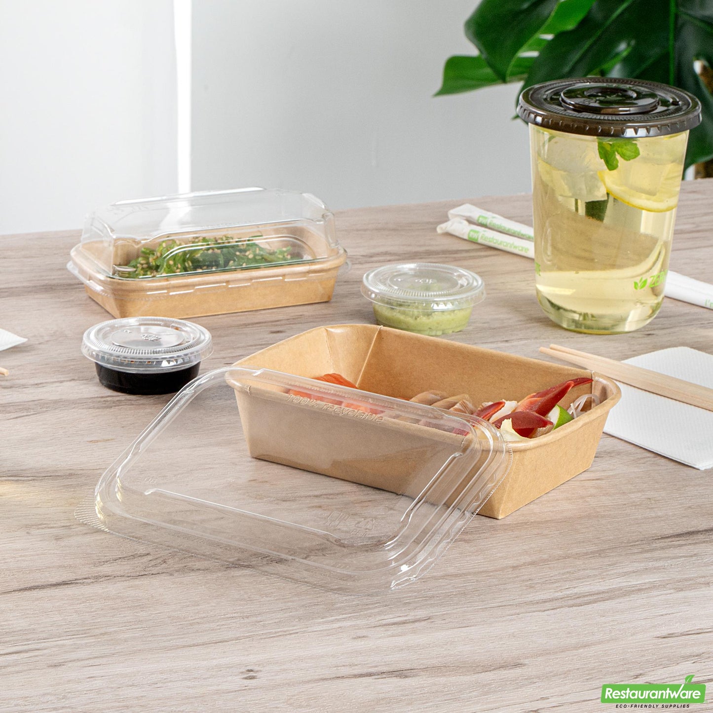 Wholesale Restaurantware Clear Pet Plastic Lid - Fits 17, 22, 26 and 34 Oz Sushi Containers- Bulk