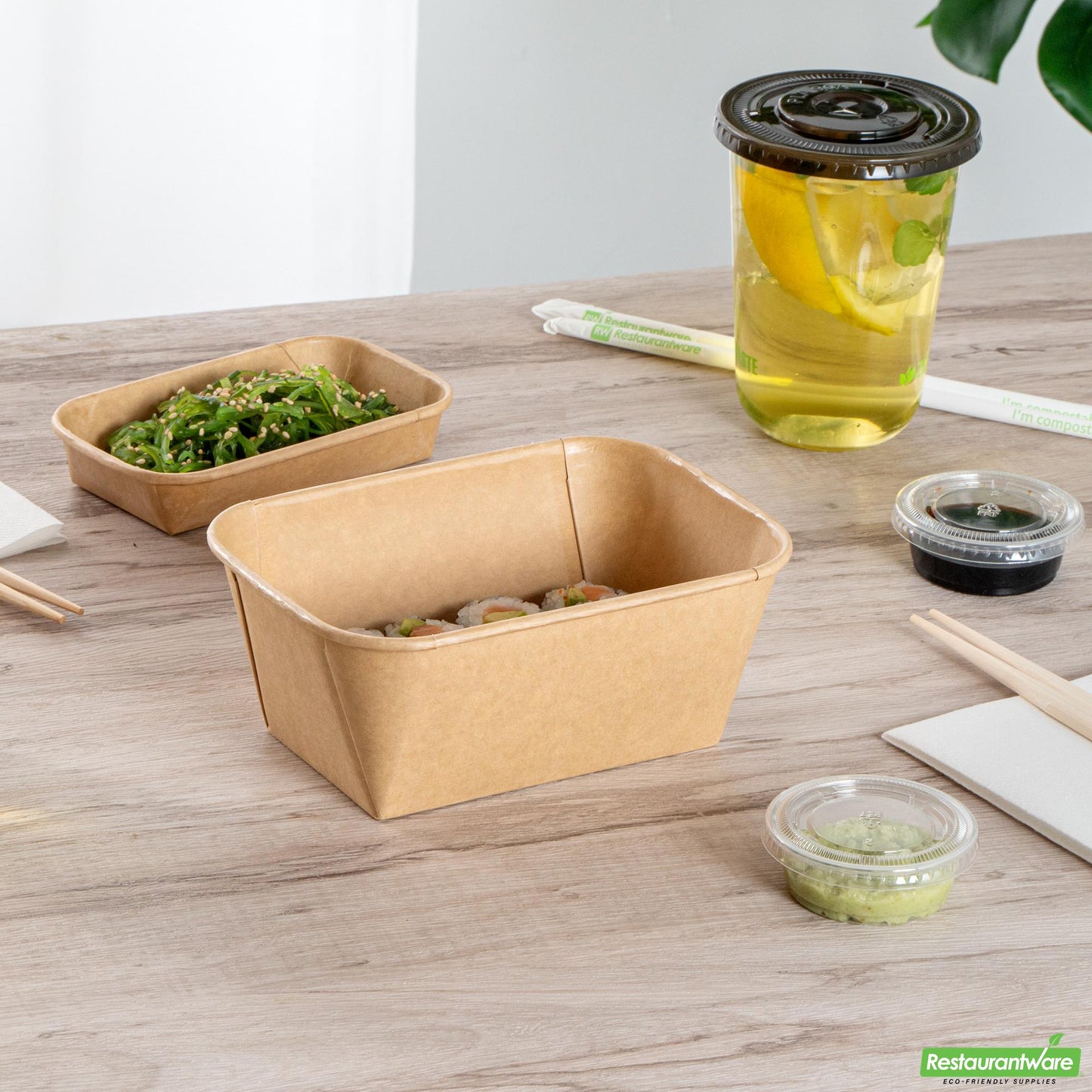 Wholesale Restaurantware 34 Oz Rectangle Kraft Paper Sushi Container- Bulk