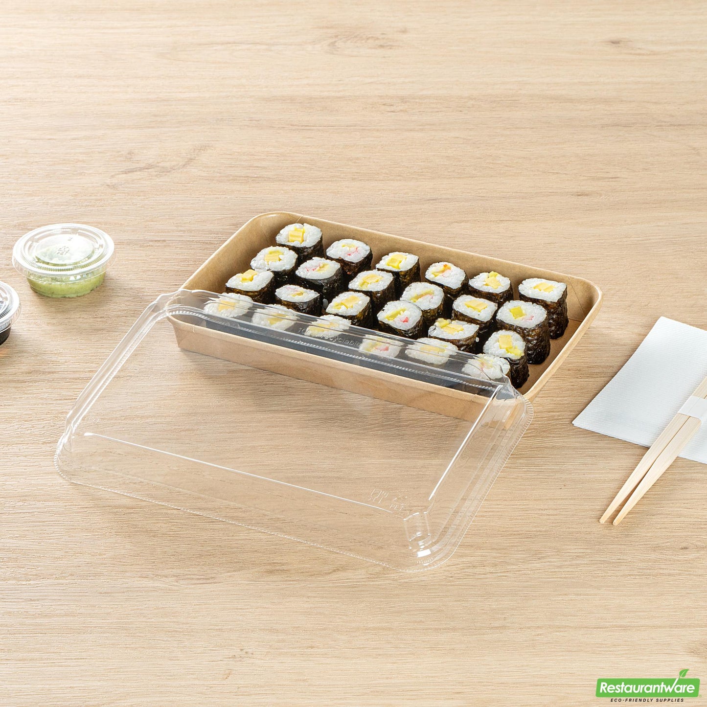 Wholesale Restaurantware Clear Pet Plastic Lid - Fits 20 Oz Sushi Container - 9.6" X 6.1" X 1.2"- Bulk