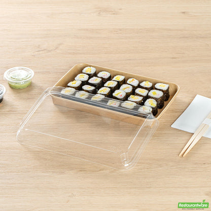 Wholesale Restaurantware Clear Pet Plastic Lid - Fits 20 Oz Sushi Container - 9.6" X 6.1" X 1.2"- Bulk
