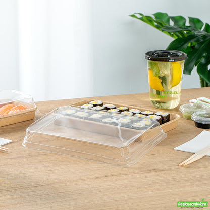 Wholesale Restaurantware Clear Pet Plastic Lid - Fits 20 Oz Sushi Container - 9.6" X 6.1" X 1.2"- Bulk