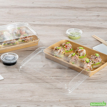 Wholesale Restaurantware Clear Pet Plastic Lid - Fits 15 Oz Sushi Container - 8.8" X 5.5" X 1.2"- Bulk