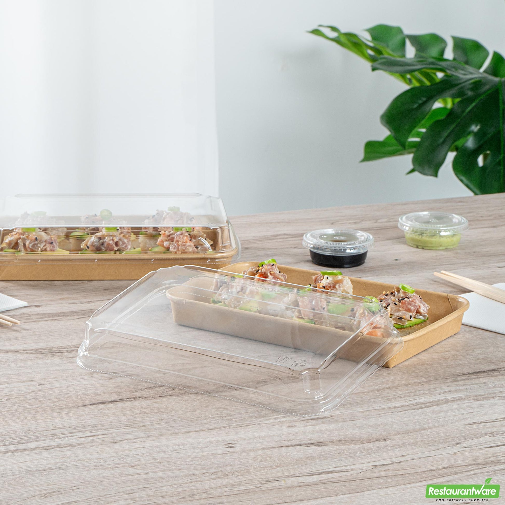 Wholesale Restaurantware Clear Pet Plastic Lid - Fits 15 Oz Sushi Container - 8.8" X 5.5" X 1.2"- Bulk