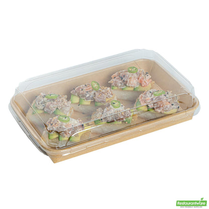 Wholesale Restaurantware Clear Pet Plastic Lid - Fits 15 Oz Sushi Container - 8.8" X 5.5" X 1.2"- Bulk