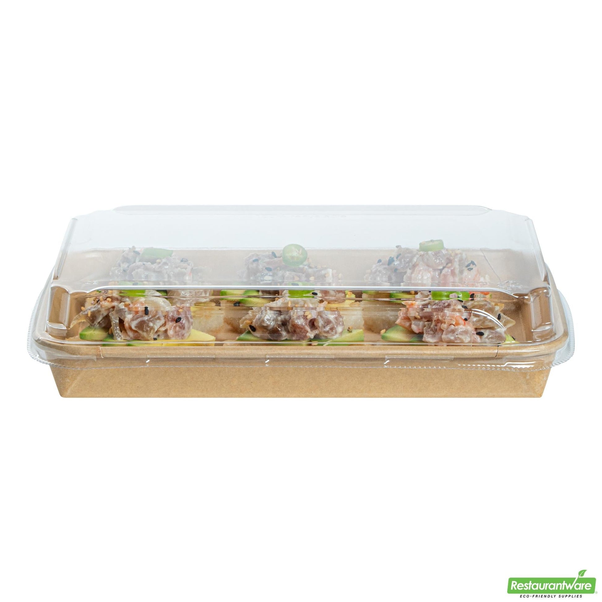 Wholesale Restaurantware Clear Pet Plastic Lid - Fits 15 Oz Sushi Container - 8.8" X 5.5" X 1.2"- Bulk
