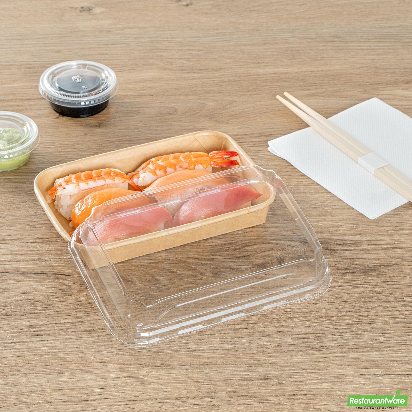 Wholesale Restaurantware Clear Pet Plastic Lid - Fits 8 Oz Sushi Container - 6.6" X 4.6" X 1.2"- Bulk