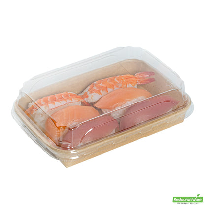 Wholesale Restaurantware Clear Pet Plastic Lid - Fits 8 Oz Sushi Container - 6.6" X 4.6" X 1.2"- Bulk
