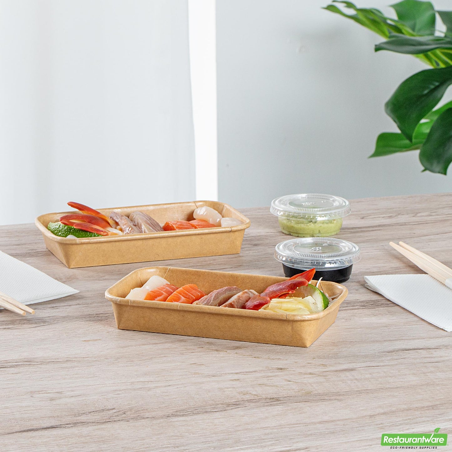 Wholesale Restaurantware 6 Oz Rectangle Kraft Paper Sushi Container - 6.3" X 3.6" X 0.9"- Bulk