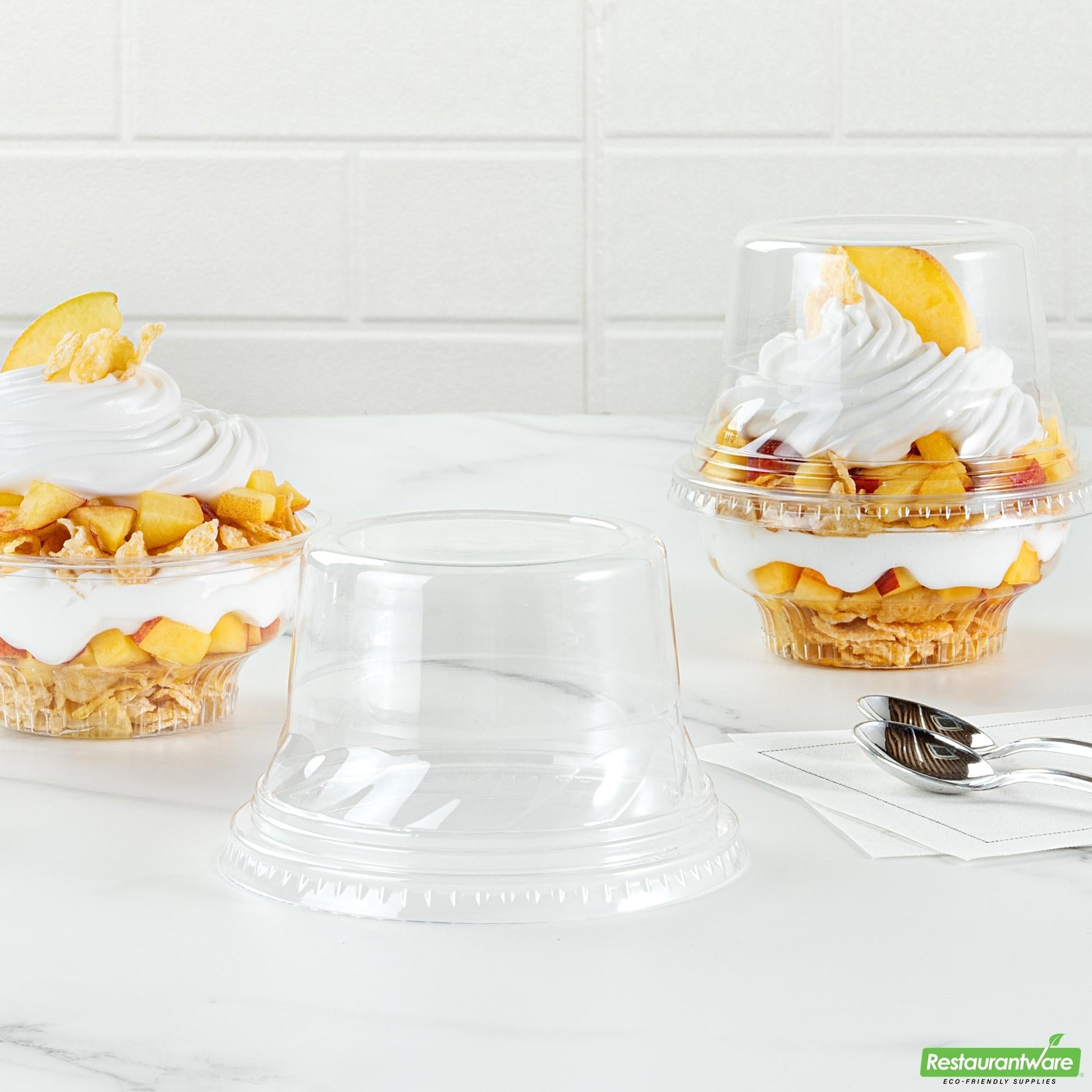 Wholesale Restaurantware Round Clear Plastic Tall Dome Lid - Fits Plastic Dessert Cup- Bulk