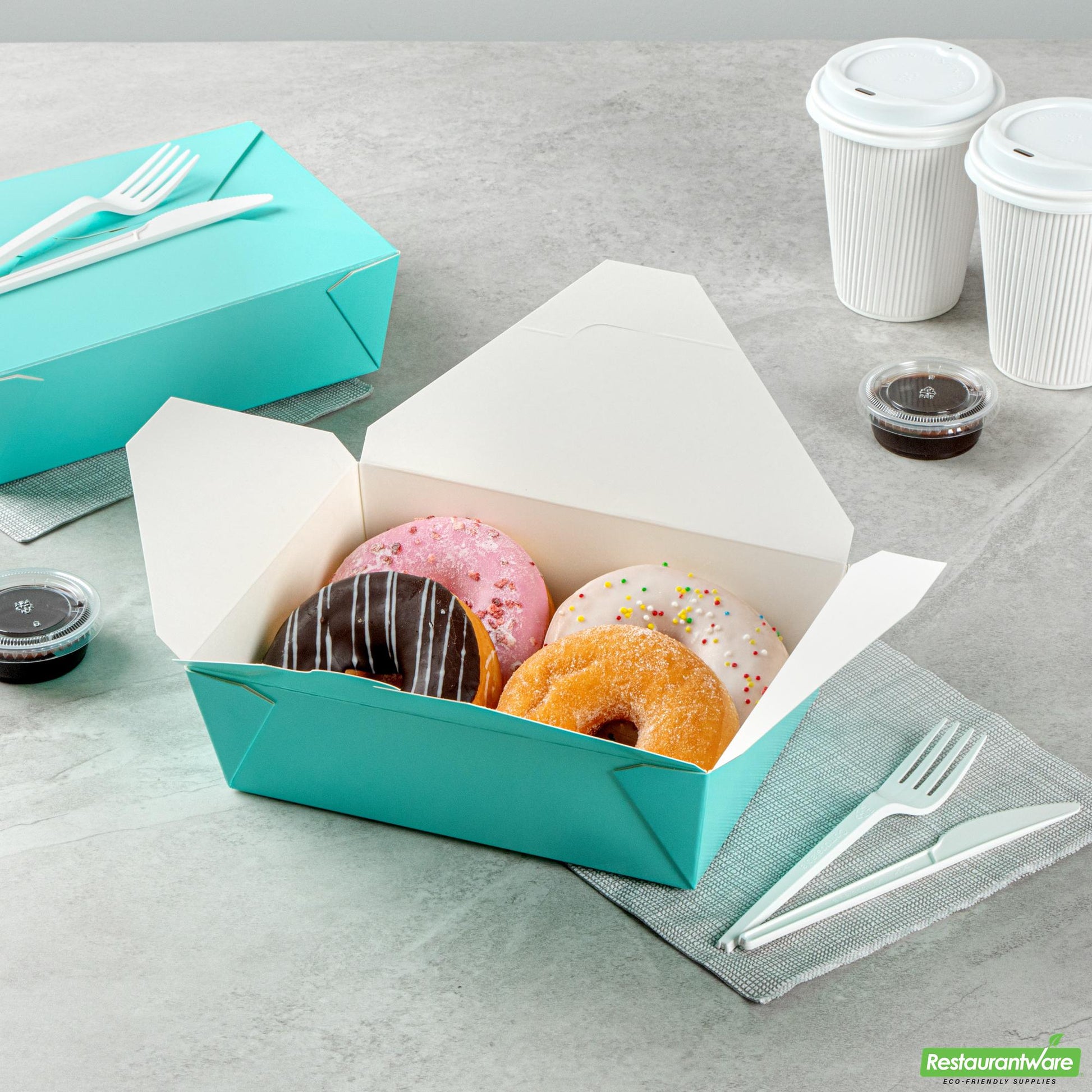 Wholesale Restaurantware 71 Oz Rectangle Turquoise Paper #3 Bio Box Take Out Container- Bulk