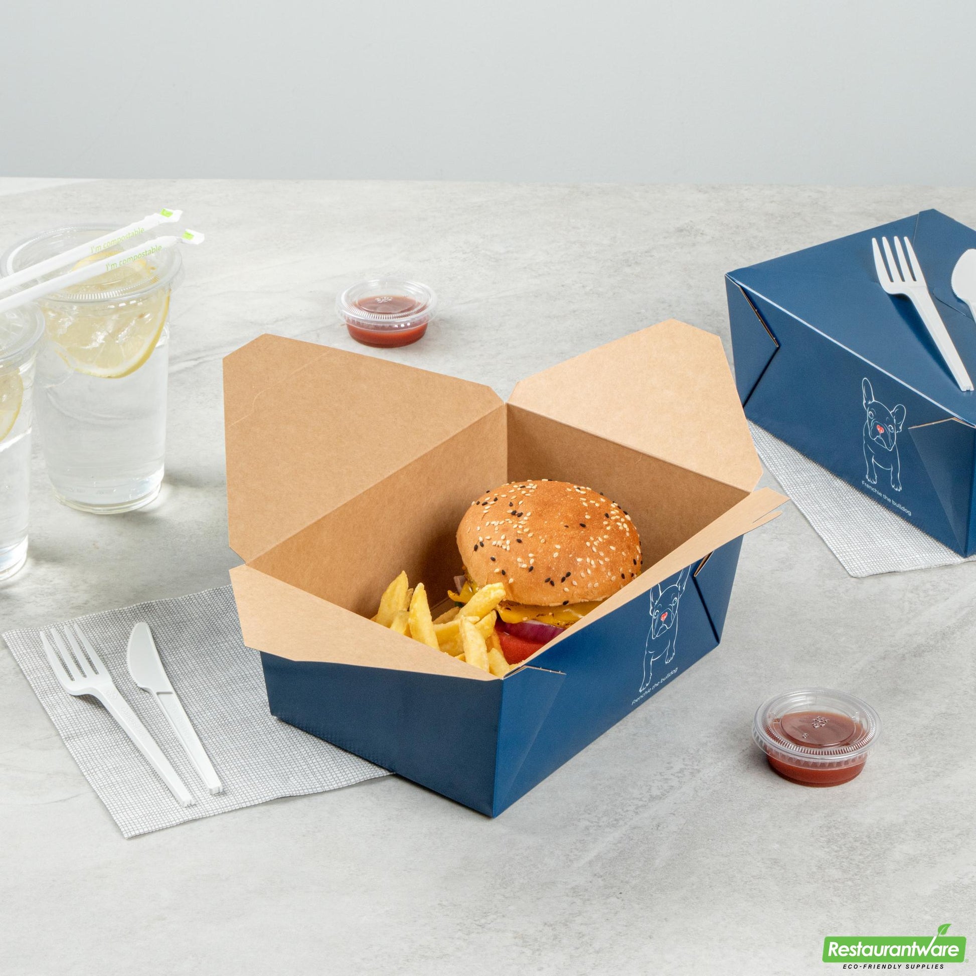Wholesale Restaurantware 98 Oz Frenchie Paper #4 Bio Box Take Out Container- Bulk
