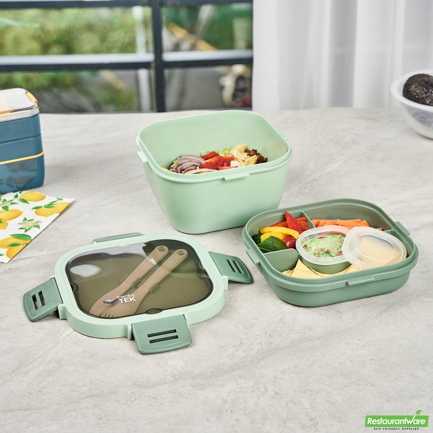 Wholesale Restaurantware 58 Oz Green Lunch Box - Bpa-Free, Microwave-Safe - 7.3" X 7.3" X 4.3"- Bulk