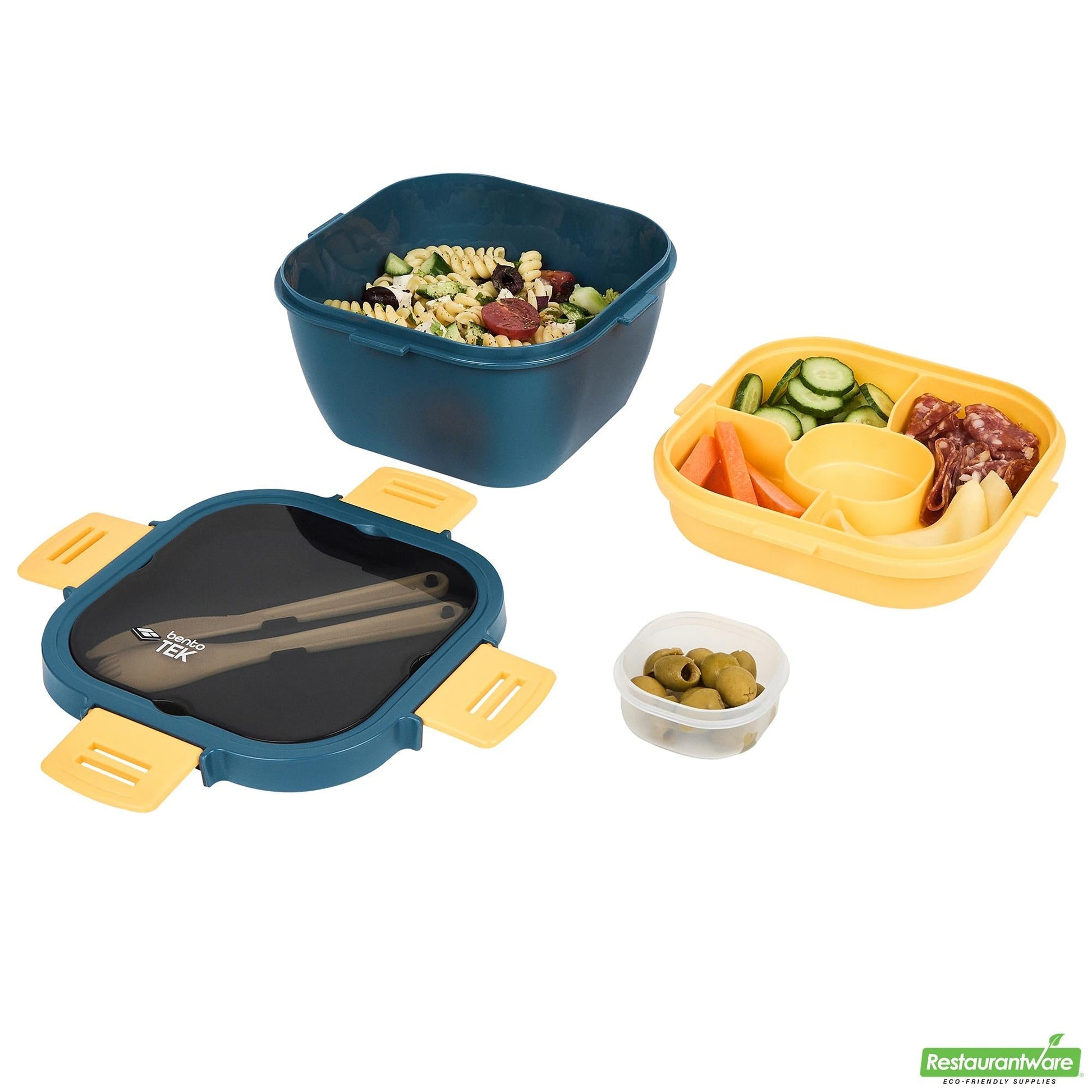 Wholesale Restaurantware 58 Oz Blue and Yellow Lunch Box- Bpa-Free, Microwave-Safe- Bulk