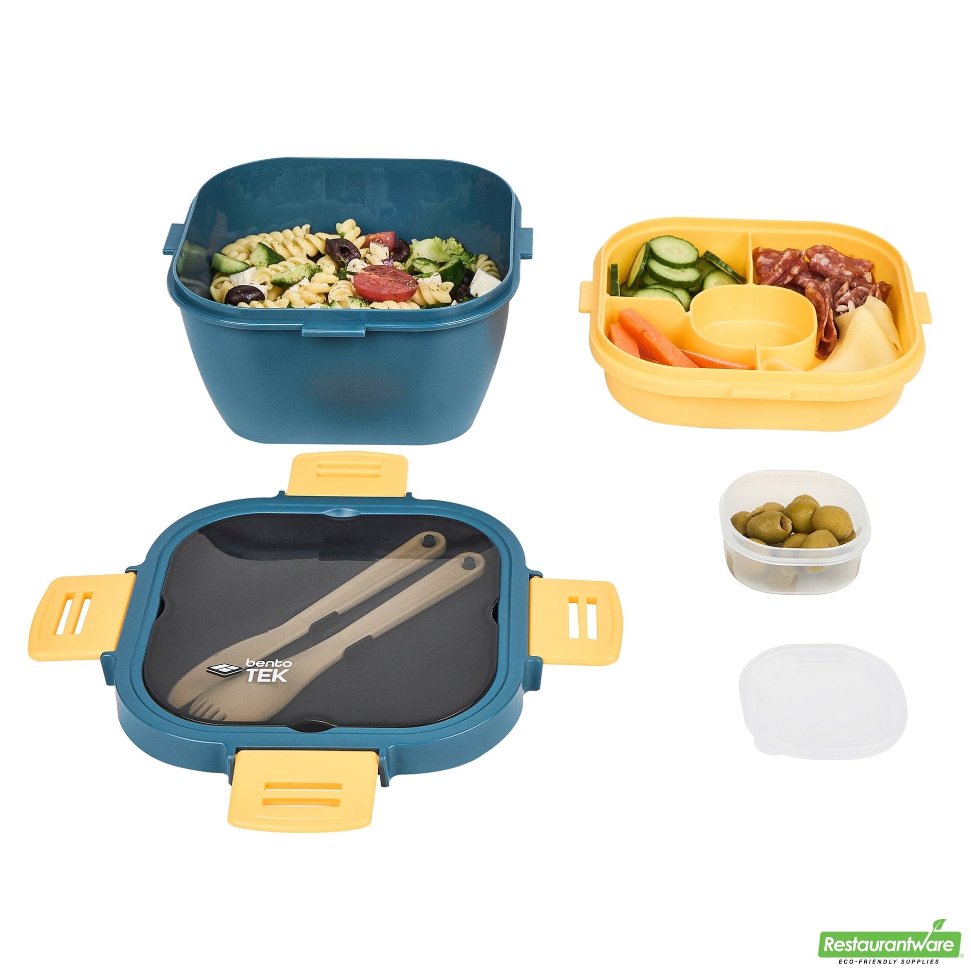 Wholesale Restaurantware 58 Oz Blue and Yellow Lunch Box- Bpa-Free, Microwave-Safe- Bulk