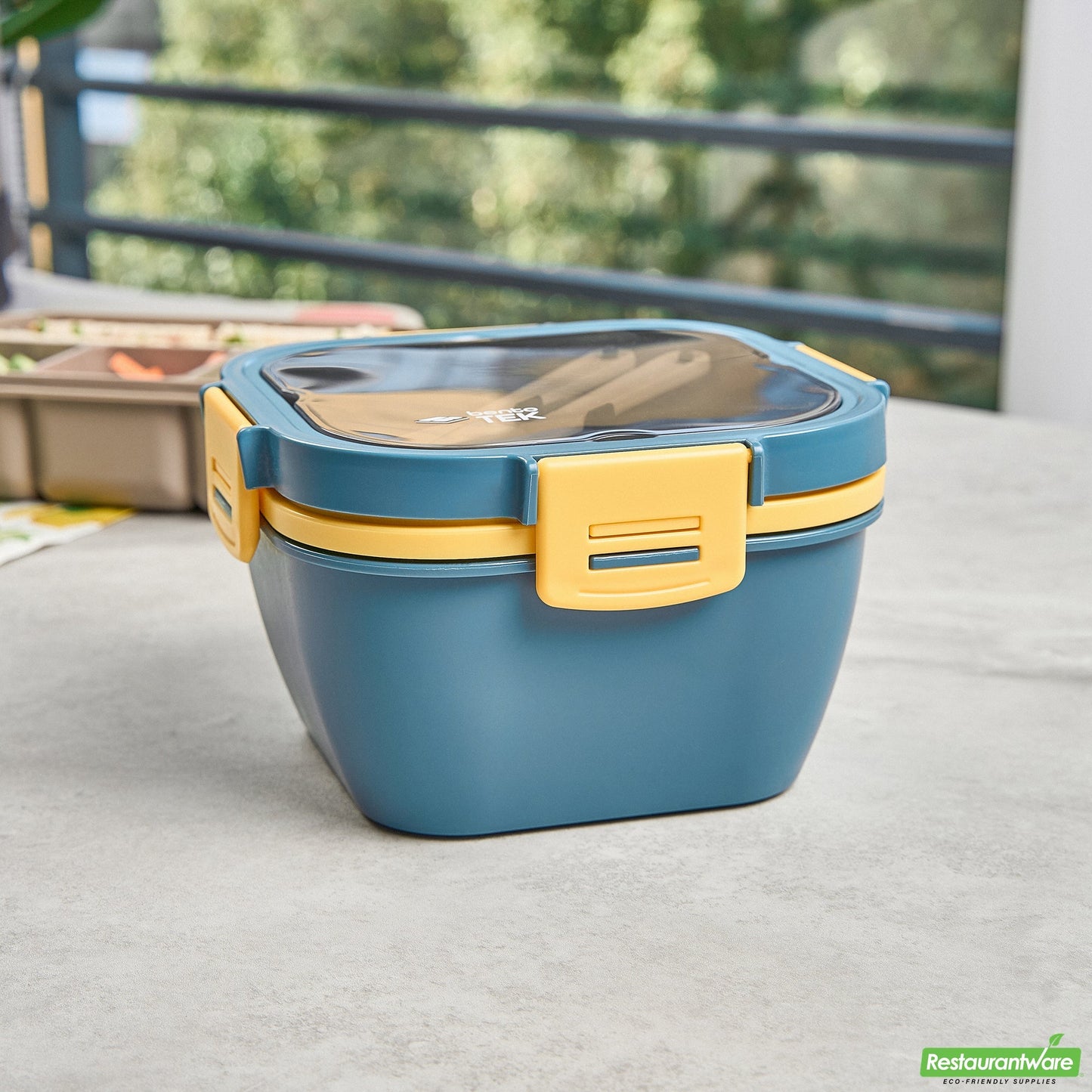 Wholesale Restaurantware 58 Oz Blue and Yellow Lunch Box- Bpa-Free, Microwave-Safe- Bulk